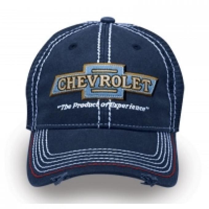 Chevy Cap, Frayed Navy/Mesh Vintage Hat with Classic Bowtie