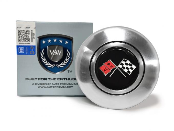 Auto Pro USA VSW Steering Wheel OE Series Horn Cap, Satin Horn Cap, Chevy Cross Flags STE1013-19S