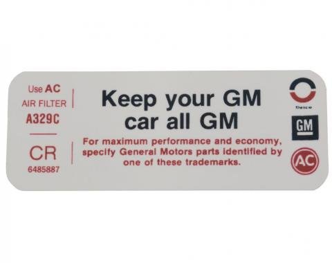 Chevelle Air Cleaner Decal, Keep Your GM All GM, 1972