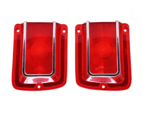 Trim Parts 1965 Chevrolet Chevelle Red Tail Light Lens W/Chrome Trim, Pair A4205