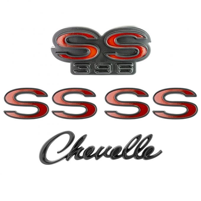 Trim Parts 1968-69 Chevrolet Chevelle Emblem Kit Black & Red 4101R