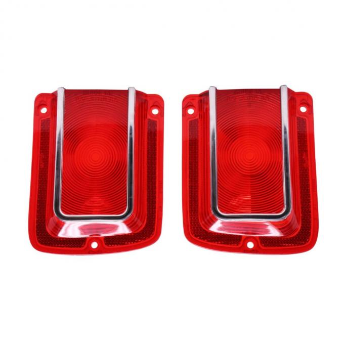 Trim Parts 1965 Chevrolet Chevelle Red Tail Light Lens W/Chrome Trim, Pair A4205