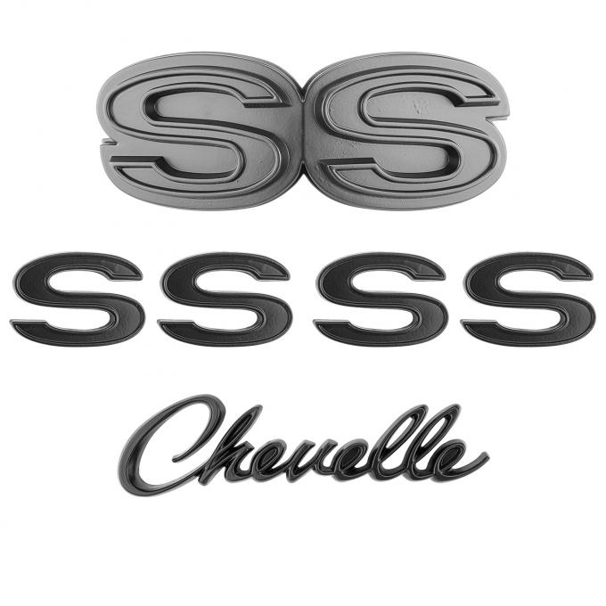 Trim Parts 1970-72 Chevrolet Chevelle Emblem Kit Black 4102B