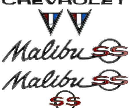Trim Parts 1964-67 Chevrolet Malibu Emblem Kit Black & Red 4100R