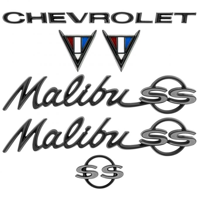 Trim Parts 1964-67 Chevrolet Malibu Emblem Kit Black & Gray 4100G