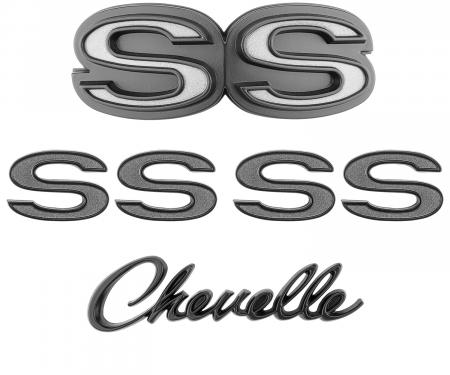 Trim Parts 1970-72 Chevrolet Chevelle Emblem Kit Black & Gray 4102G