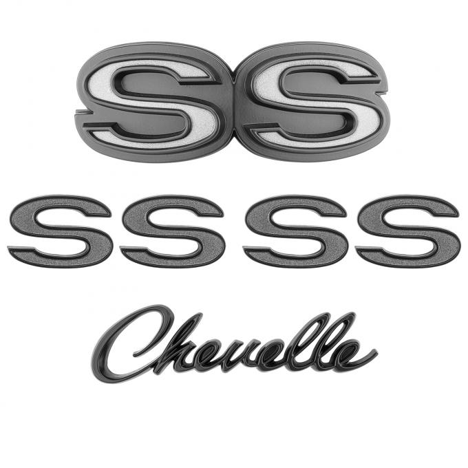 Trim Parts 1970-72 Chevrolet Chevelle Emblem Kit Black & Gray 4102G