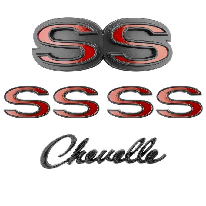 Trim Parts 1970-72 Chevrolet Chevelle Emblem Kit Black & Red 4102R
