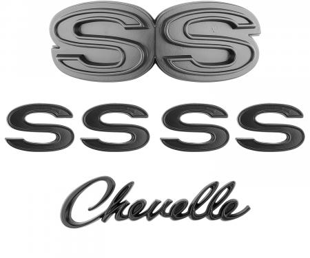 Trim Parts 1970-72 Chevrolet Chevelle Emblem Kit Black 4102B