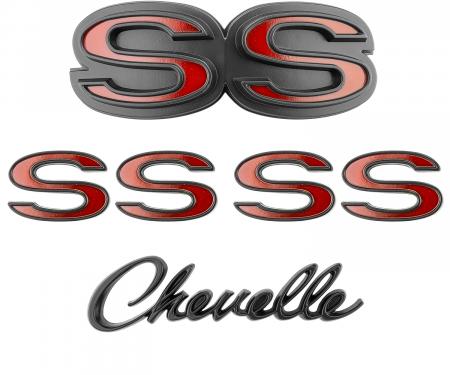 Trim Parts 1970-72 Chevrolet Chevelle Emblem Kit Black & Red 4102R