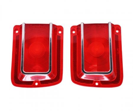 Trim Parts 1965 Chevrolet Chevelle Red Tail Light Lens W/Chrome Trim, Pair A4205