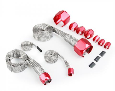 Chevelle Hose Cover Kit, Stainless Steel, Universal, With Red Clamps