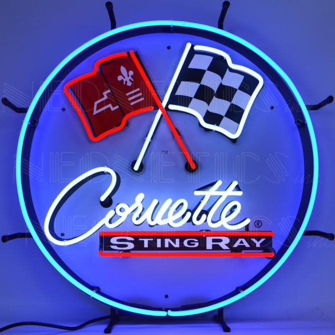 Neonetics Standard Size Neon Signs, Corvette C2 Stingray Round Neon Sign with Backing