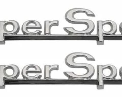 AMD Quarter Panel Emblems, "Super Sport", LH/RH Pair, 66 Chevelle T-4315