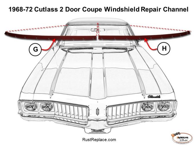 Cutlass 2 Door Coupe Windshield Repair Channel, Passenger, 1968-1972
