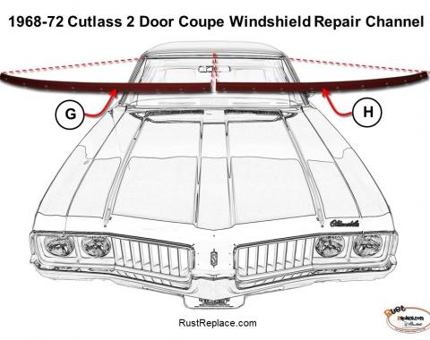 Cutlass 2 Door Coupe Windshield Repair Channel, Passenger, 1968-1972