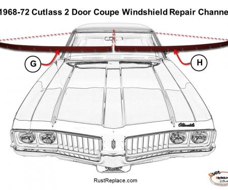 Cutlass 2 Door Coupe Windshield Repair Channel, Driver, 1968-1972