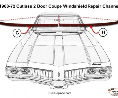 Cutlass 2 Door Coupe Windshield Repair Channel, Passenger, 1968-1972