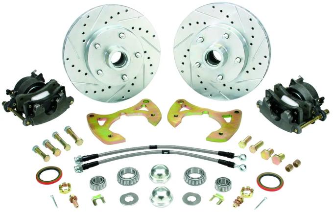 Classic Performance Front Disc Brake Kit for OEM Drum Brake Spindles for 55-64 Chevy Full Size Car, Minimum Offset, 11" Rotors, Red Calipers, 5 x 4.75 5564WBK-S0-UGR