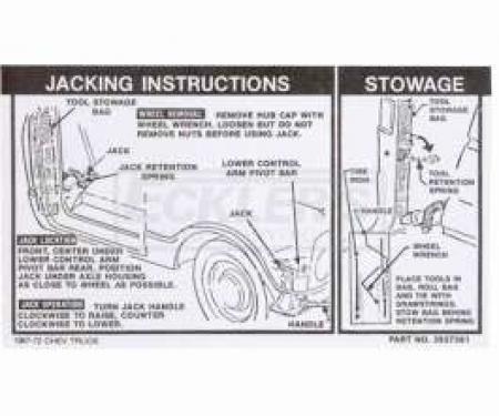 Chevy Or GMC Jacking Instructions Decal, 1968-1972
