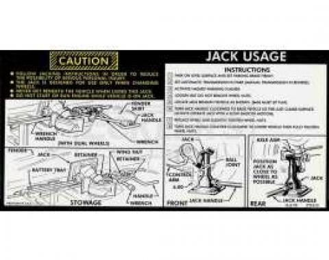 Chevy Or GMC Jacking Instructions Decal, With Control Arm Hook Style Jack, 1976-1977