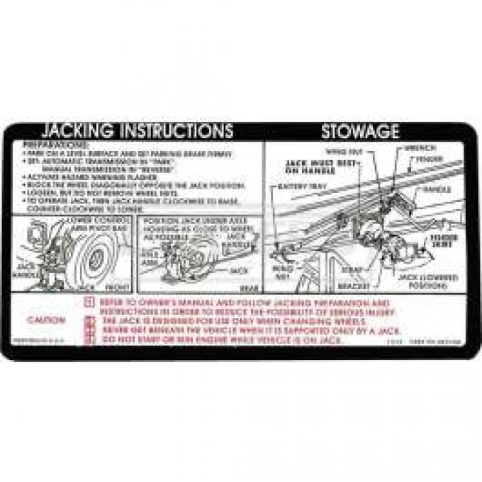 Chevy Or GMC Jacking Instructions Decal, 1973