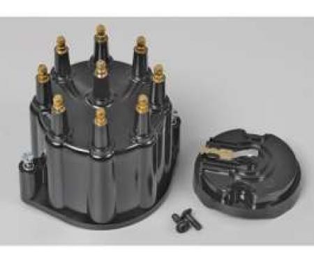 Chevelle & Malibu Distributor Cap & Rotor, Black, With Male Terminals, For Billet Flame-Thrower Distributor, PerTronix,1964-1983