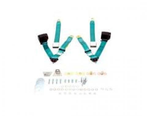 Seatbelt Solutions 1966-1972 Chevelle Seat and Shoulder 3 Point Retractable Kit, Chrome Push Button Front Buckets CHES64754009CLLBUC | Turquoise