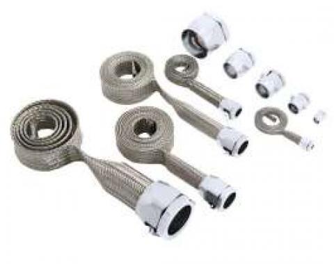 Chevelle Hose Cover Kit, Stainless Steel, Universal, With Stainless Steel Clamps