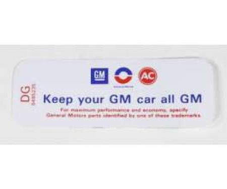Chevelle Air Cleaner Decal, C.I, Keep Your GM All GM, DG, 1970-1972
