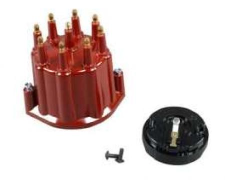 Chevelle & Malibu Distributor Cap & Rotor, Red, With Male Terminals, For Billet Flame-Thrower Distributor, PerTronix, 1964-1983