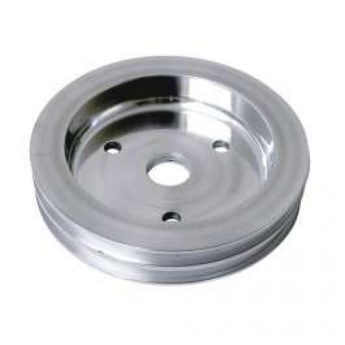 Chevelle Crankshaft Pulley, Small Block, Double Groove, Polished Billet Aluminum, For Cars With Short Water Pump, 1964-1968