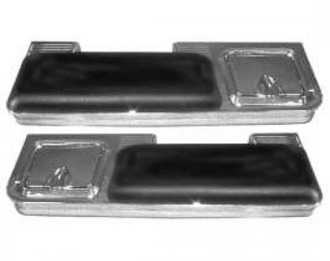 Chevelle Armrest Pad & Chrome Base Set, Rear, Black, With Ashtray, 2-Door Coupe, 1966-1967