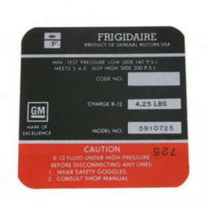 Chevelle Decal, Frigidaire Air Conditioner Compressor, 1968