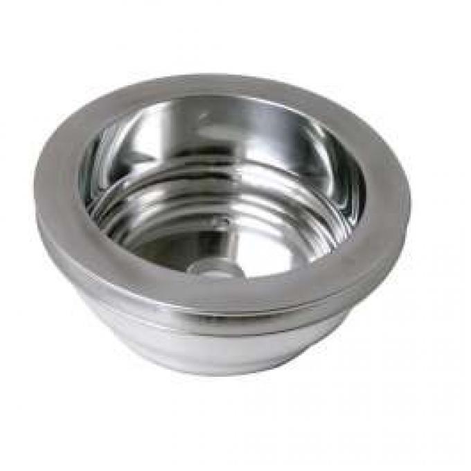 Chevelle Crankshaft Pulley, Small Block, Single Groove, Polished Billet Aluminum, For Cars With Long Water Pump, 1969-1972