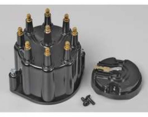 Chevelle & Malibu Distributor Cap & Rotor, Black, With Male Terminals, For Billet Flame-Thrower Distributor, PerTronix,1964-1983