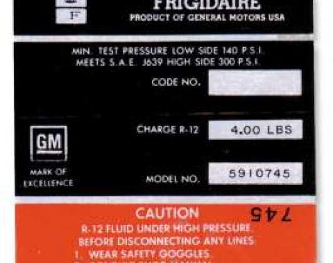 Chevelle Decal, Frigidaire Air Conditioner Compressor, 1969