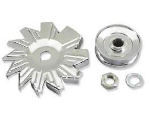 Chevelle Alternator Fan & Pulley Kit, Single Groove, Chrome, 1964-1972