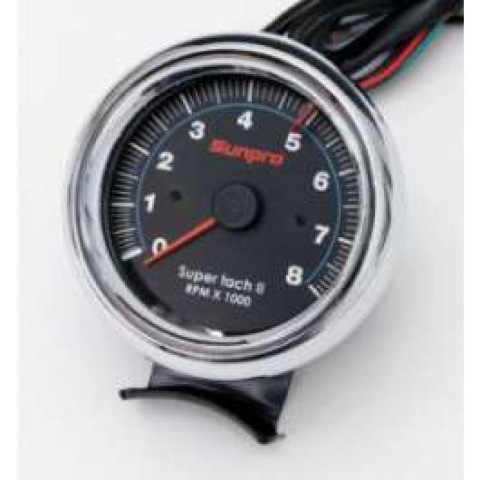 Chevelle Tachometer, Sunpro Super Tach II, Black Face, 19641972