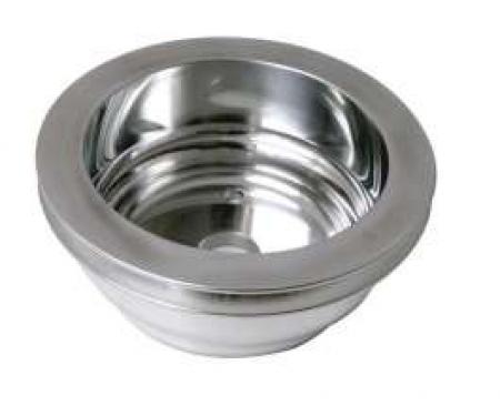 Chevelle Crankshaft Pulley, Small Block, Single Groove, Polished Billet Aluminum, For Cars With Long Water Pump, 1969-1972