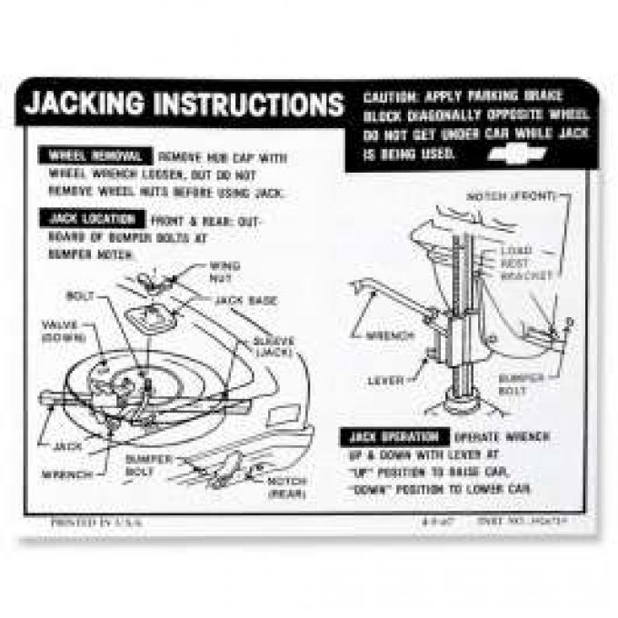 Chevelle Jacking Instructions (Exc SS), 1968-1969