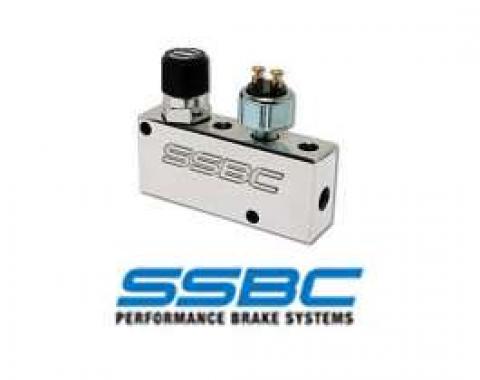 Chevelle & Malibu Proportioning Valve, Adjustable, With Brake Light Switch, Polished, SSBC, 1964-1983