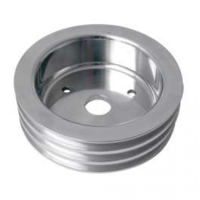 Chevelle Crankshaft Pulley, Small Block, Triple Groove, Polished Billet Aluminum, For Cars With Short Water Pump, 1964-1968