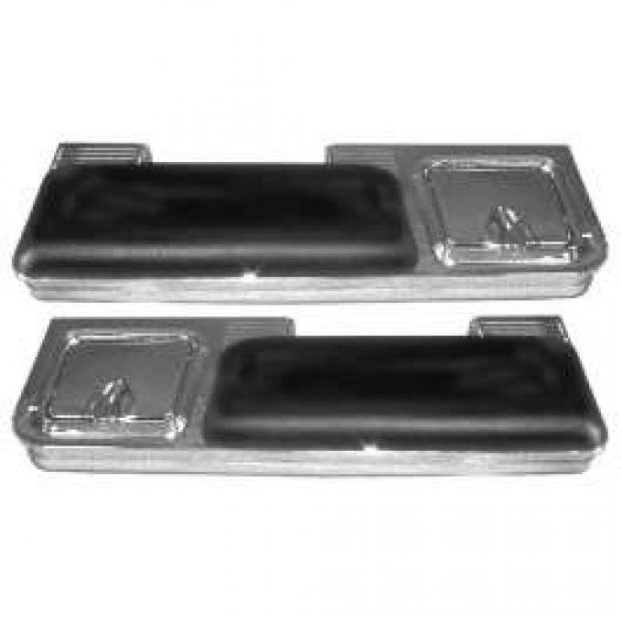 Chevelle Armrest Pad & Chrome Base Set, Rear, Black, With Ashtray, 2-Door Coupe, 1966-1967