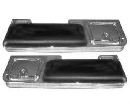 Chevelle Armrest Pad & Chrome Base Set, Rear, Black, With Ashtray, 2-Door Coupe, 1966-1967