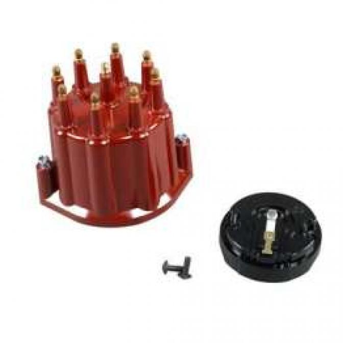 Chevelle & Malibu Distributor Cap & Rotor, Red, With Male Terminals, For Billet Flame-Thrower Distributor, PerTronix, 1964-1983