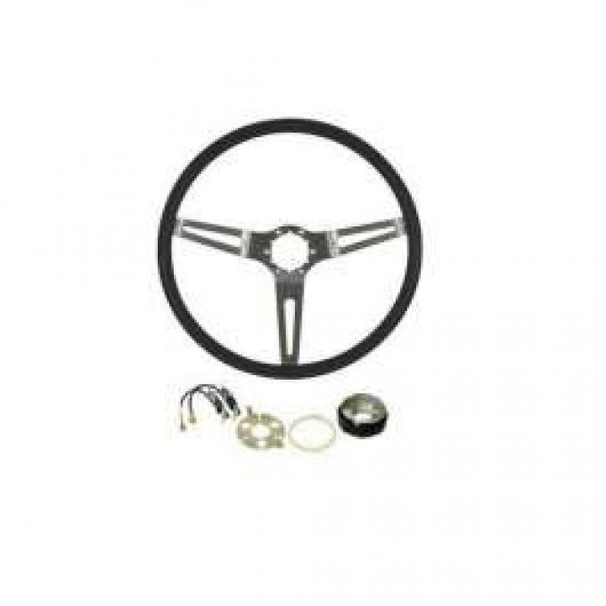 Chevelle Steering Wheel, 3-Spoke, Sport Cushion, Black, With Mounting Hub Kit, 1969-1970