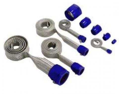 Chevelle Hose Cover Kit, Stainless Steel, Universal, With Blue Clamps