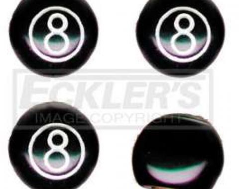 Chevelle Valve Stem Caps, 8 Ball, Black, 1964-1983