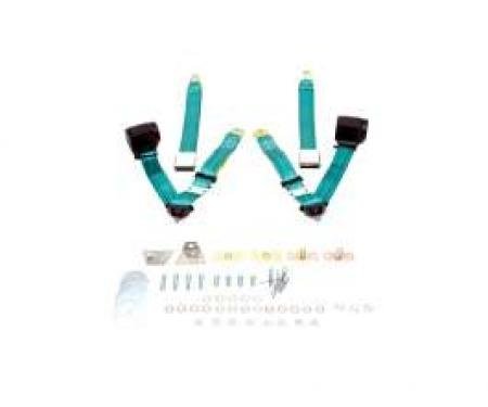 Seatbelt Solutions 1966-1972 Chevelle Seat and Shoulder 3 Point Retractable Kit, Chrome Push Button Front Buckets CHES64754009CLLBUC | Turquoise